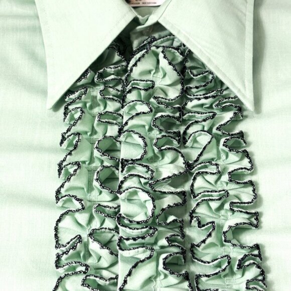 Green Ruffled Men's Shirt - Picture 3 of 8